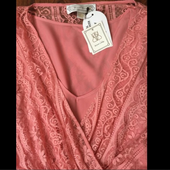 Beyond Vintage Pink Lace Draped V Neck Mini Dress - Picture 4 of 12